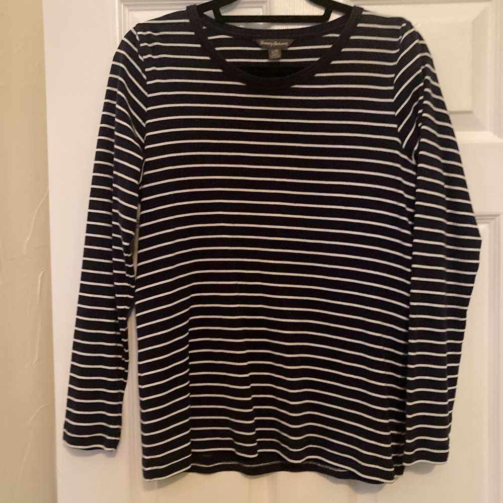 Tommy Bahama Long Sleeve Navy and White Striped Top, Size Large